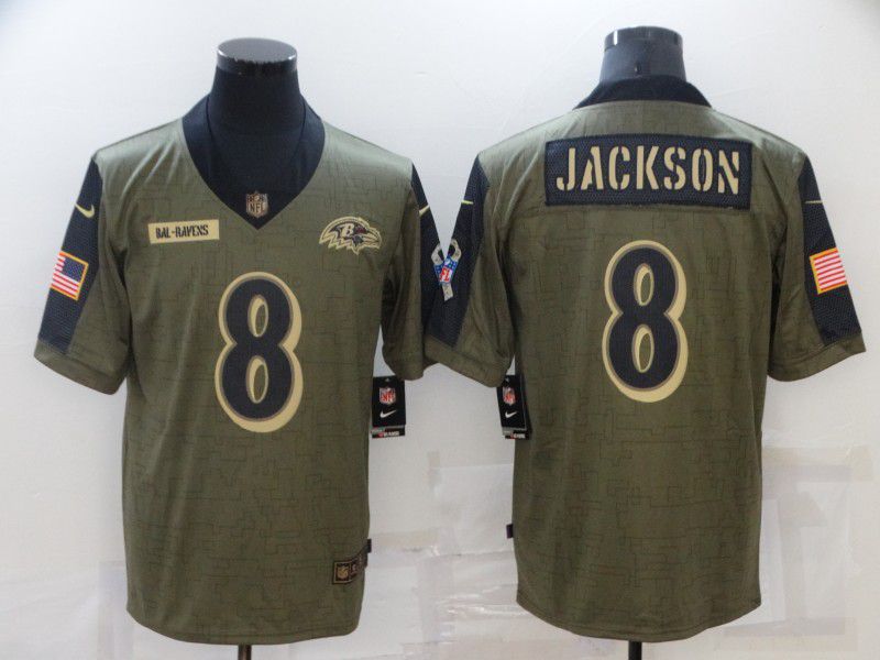 Men Baltimore Ravens 8 Jackson green Nike Olive Salute To Service Limited NFL Jerseys